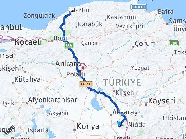 Niğde Altunhisar Bartın Arası Kaç Km - Yol Haritası