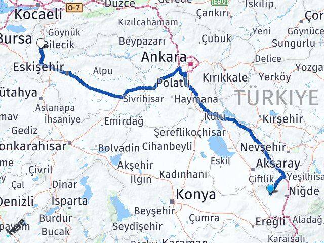 Niğde Altunhisar Bilecik Arası Kaç Km - Yol Haritası