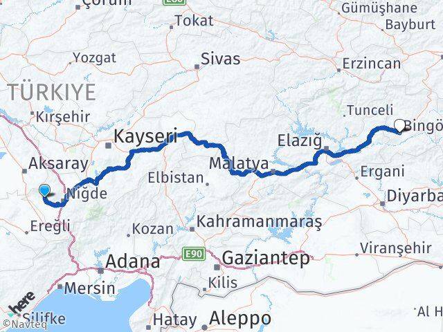 Niğde Altunhisar Bingöl Arası Kaç Km - Yol Haritası