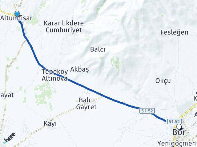 Niğde Altunhisar Bor Arası Kaç Km - Yol Haritası