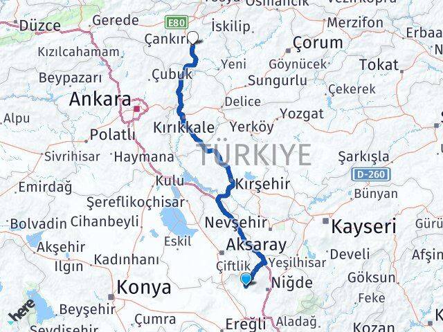 Niğde Altunhisar Çankırı Arası Kaç Km - Yol Haritası