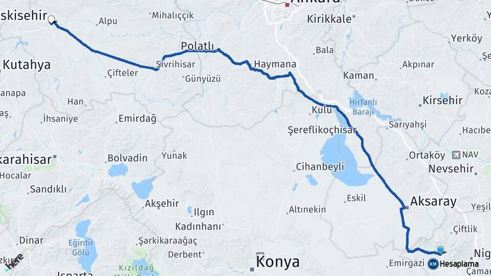 Niğde Altunhisar Eskişehir Arası Kaç Km - Yol Haritası