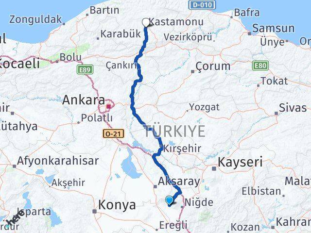 Niğde Altunhisar Kastamonu Arası Kaç Km - Yol Haritası