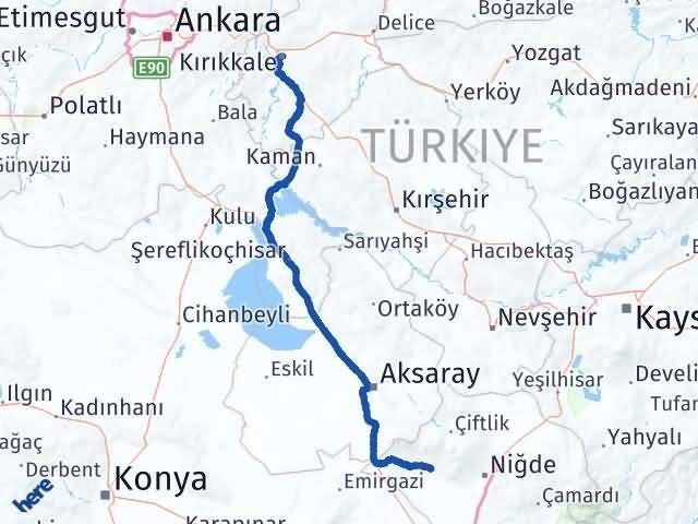 Niğde Altunhisar Kırıkkale Arası Kaç Km - Yol Haritası