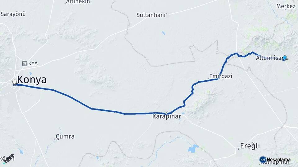 Niğde Altunhisar Konya Arası Kaç Km - Yol Haritası