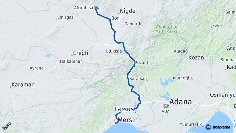 Niğde Altunhisar Mersin Arası Kaç Km - Yol Haritası