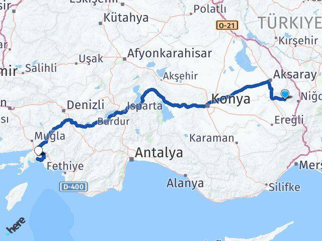 Niğde Altunhisar Muğla Arası Kaç Km - Yol Haritası