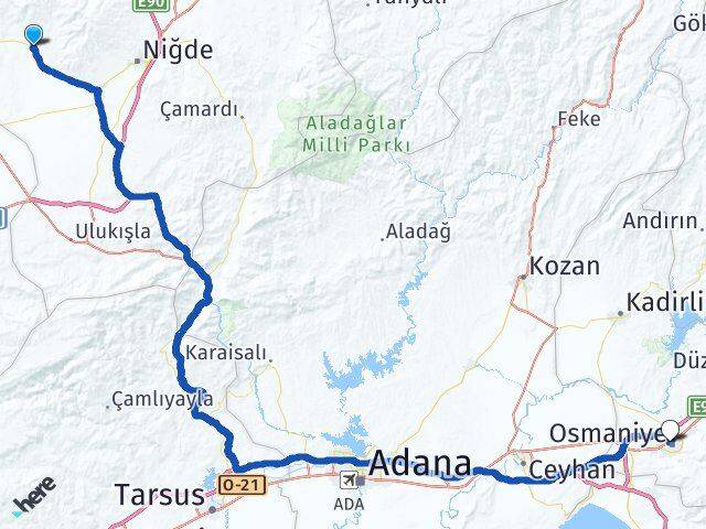 Niğde Altunhisar Osmaniye Arası Kaç Km - Yol Haritası