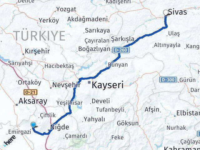 Niğde Altunhisar Sivas Arası Kaç Km - Yol Haritası