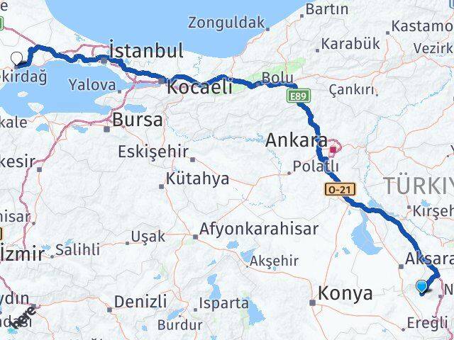 Niğde Altunhisar Tekirdağ Arası Kaç Km - Yol Haritası