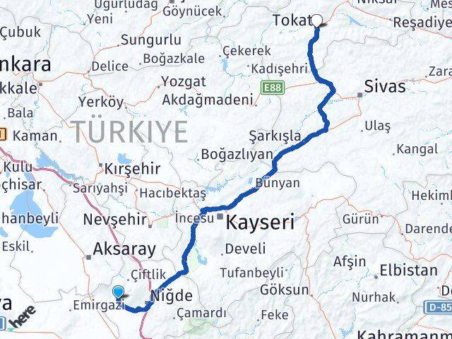 Niğde Altunhisar Tokat Arası Kaç Km - Yol Haritası