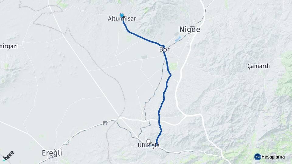 Niğde Altunhisar Ulukışla Arası Kaç Km - Yol Haritası