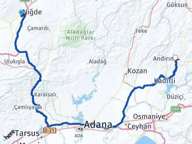Niğde Andırın Kahramanmaraş Arası Kaç Km - Yol Haritası