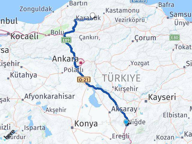 Niğde Araç Kastamonu Arası Kaç Km - Yol Haritası