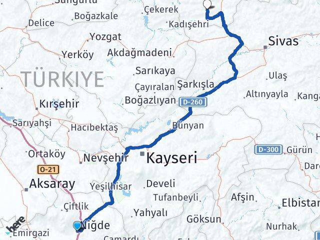 Niğde Artova Tokat Arası Kaç Km - Yol Haritası