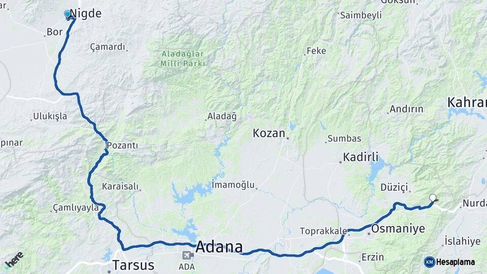 Niğde Bahçe Osmaniye Arası Kaç Km - Yol Haritası