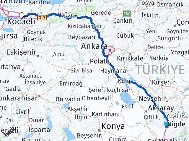 Niğde Başiskele Kocaeli Arası Kaç Km - Yol Haritası
