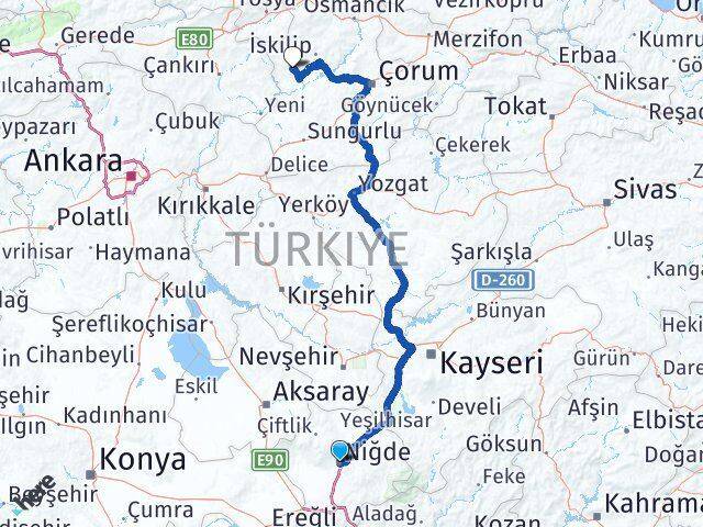 Niğde Bayat Çorum Arası Kaç Km - Yol Haritası