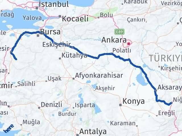 Niğde Bigadiç Balıkesir Arası Kaç Km - Yol Haritası