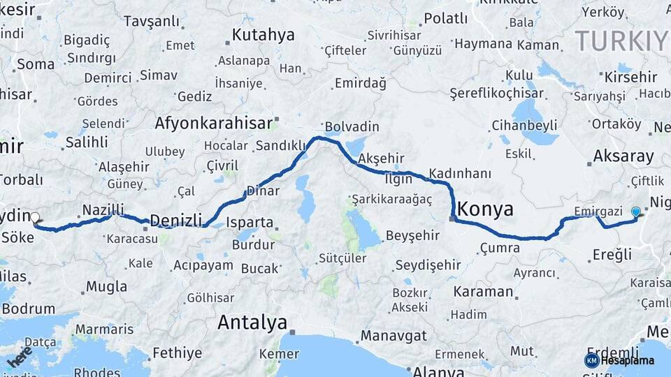 Niğde Bor Aydın Arası Kaç Km - Yol Haritası