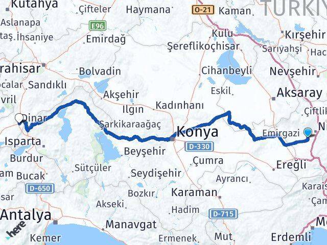 Niğde Bor Dinar Afyonkarahisar Arası Kaç Km - Yol Haritası
