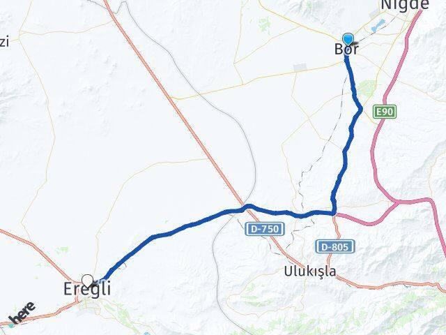 Niğde Bor Ereğli Konya Arası Kaç Km - Yol Haritası