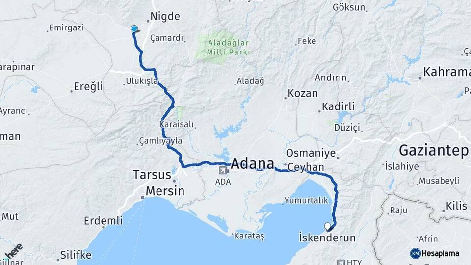 Niğde Bor İskenderun Hatay Arası Kaç Km - Yol Haritası