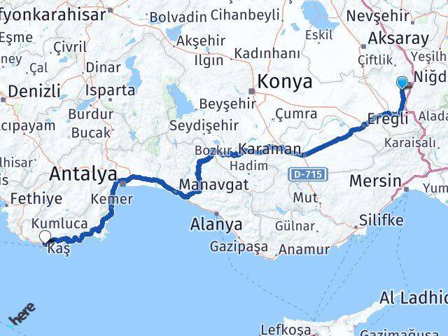 Niğde Bor Kaş Antalya Arası Kaç Km - Yol Haritası