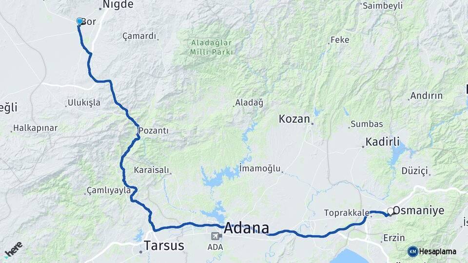 Niğde Bor Osmaniye Arası Kaç Km - Yol Haritası