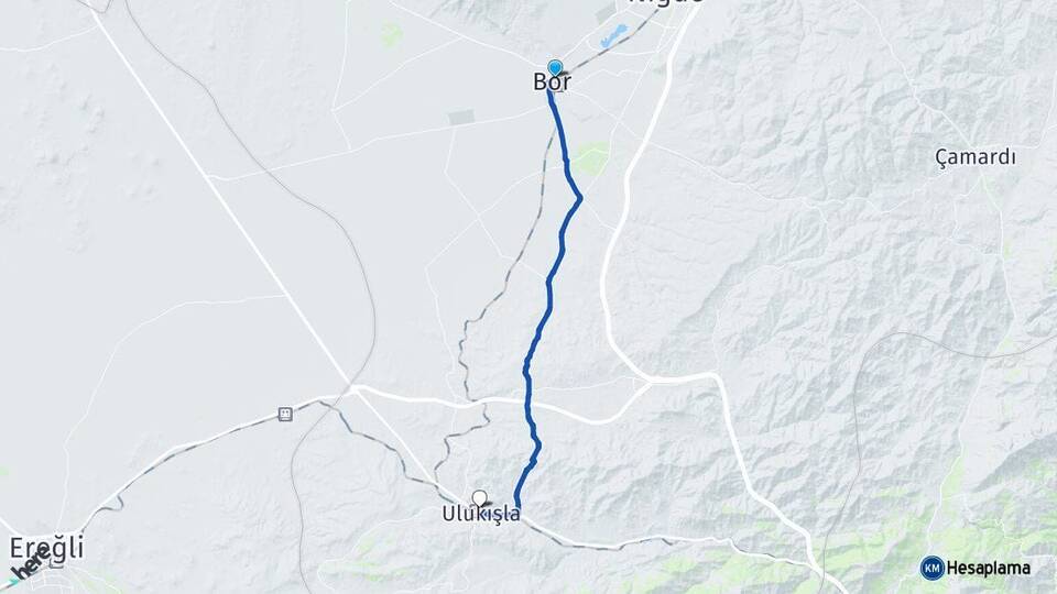 Niğde Bor Ulukışla Arası Kaç Km - Yol Haritası