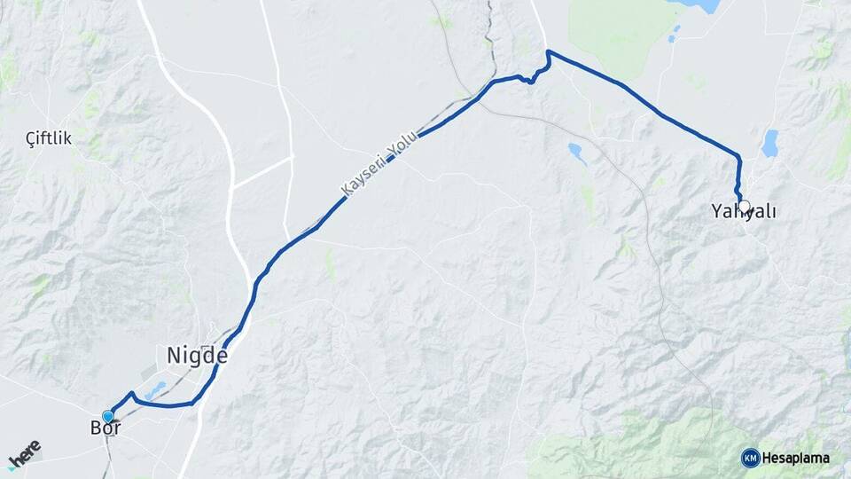 Niğde Bor Yahyalı Kayseri Arası Kaç Km - Yol Haritası