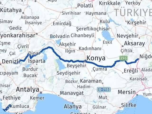 Niğde Bozkurt Denizli Arası Kaç Km - Yol Haritası
