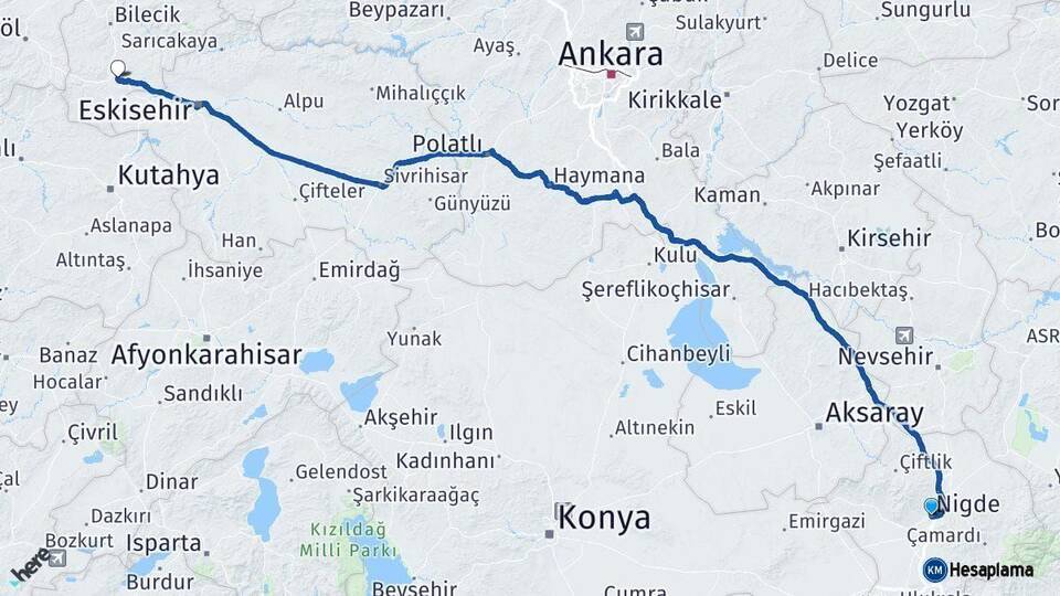 Niğde Bozüyük Bilecik Arası Kaç Km - Yol Haritası