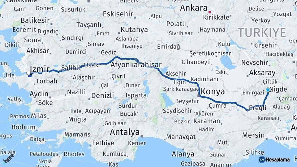 Niğde Buca İzmir Arası Kaç Km - Yol Haritası