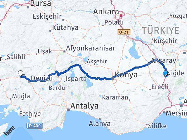 Niğde Buharkent Aydın Arası Kaç Km - Yol Haritası