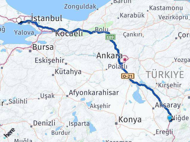 Niğde Büyükçekmece İstanbul Arası Kaç Km - Yol Haritası