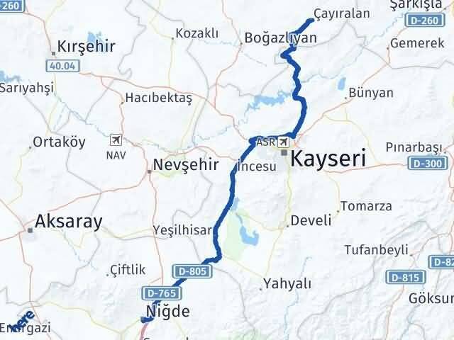 Niğde Çayıralan Yozgat Arası Kaç Km - Yol Haritası