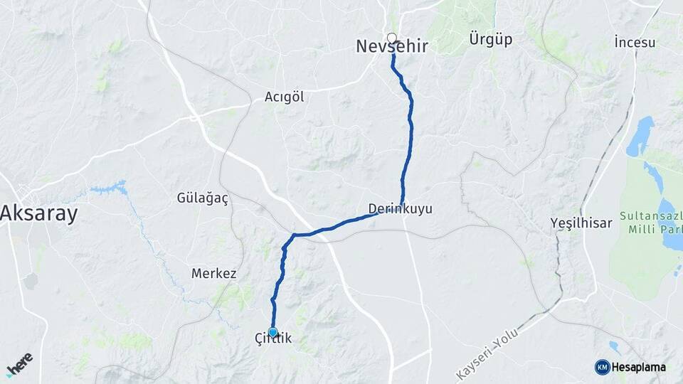 Niğde Çiftlik Nevşehir Arası Kaç Km - Yol Haritası