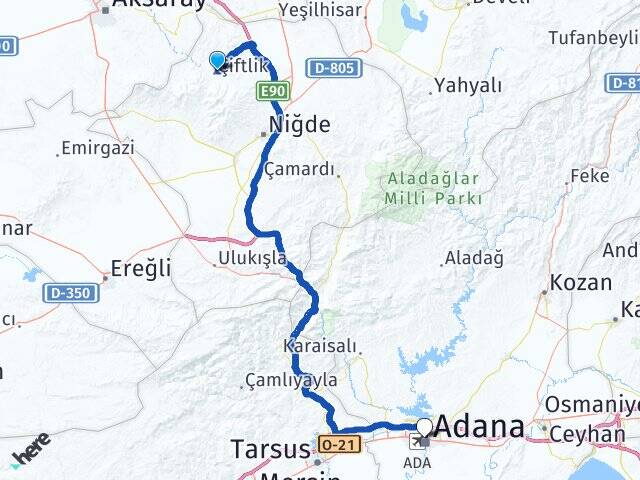 Niğde Çiftlik Seyhan Adana Arası Kaç Km - Yol Haritası