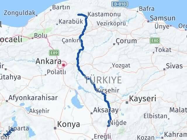 Niğde Daday Kastamonu Arası Kaç Km - Yol Haritası