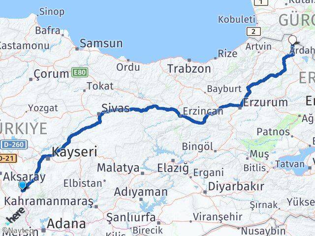 Niğde Damal Ardahan Arası Kaç Km - Yol Haritası