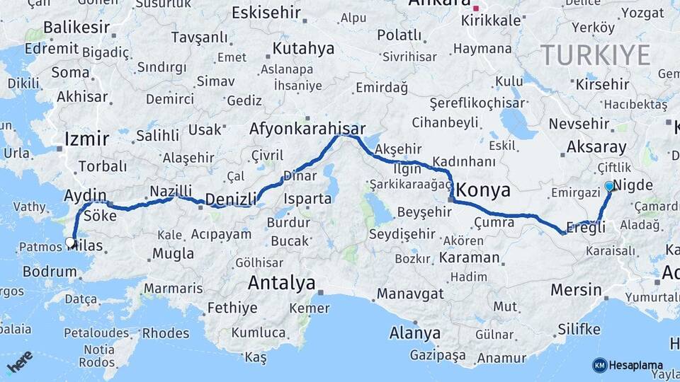 Niğde Didim Aydın Arası Kaç Km - Yol Haritası