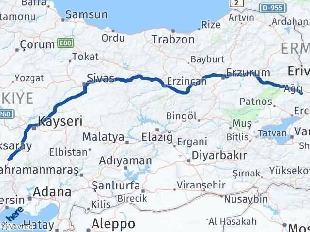 Niğde Diyadin Ağrı Arası Kaç Km - Yol Haritası