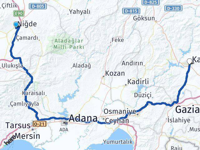 Niğde Dulkadiroğlu Kahramanmaraş Arası Kaç Km - Yol Haritası