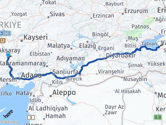Niğde Edremit Van Arası Kaç Km - Yol Haritası