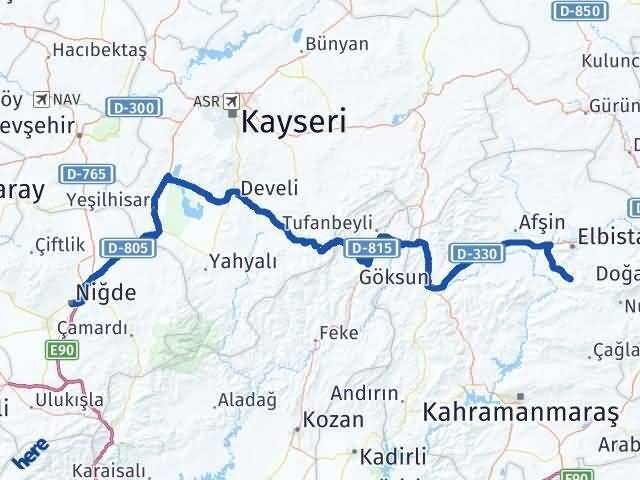 Niğde Ekinözü Kahramanmaraş Arası Kaç Km - Yol Haritası