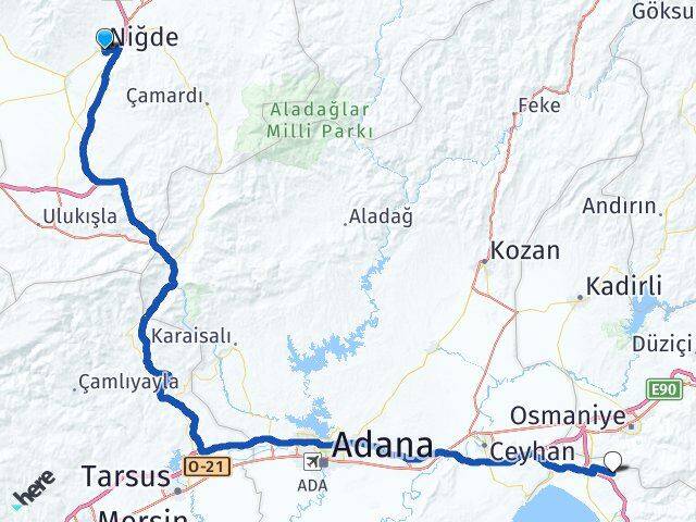 Niğde Erzin Hatay Arası Kaç Km - Yol Haritası
