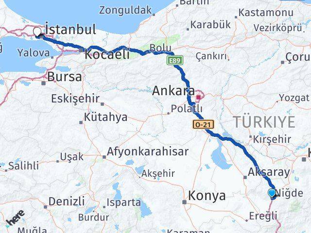 Niğde Esenler İstanbul Arası Kaç Km - Yol Haritası