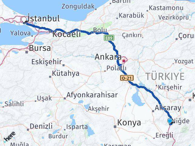 Niğde Eyüpsultan İstanbul Arası Kaç Km - Yol Haritası