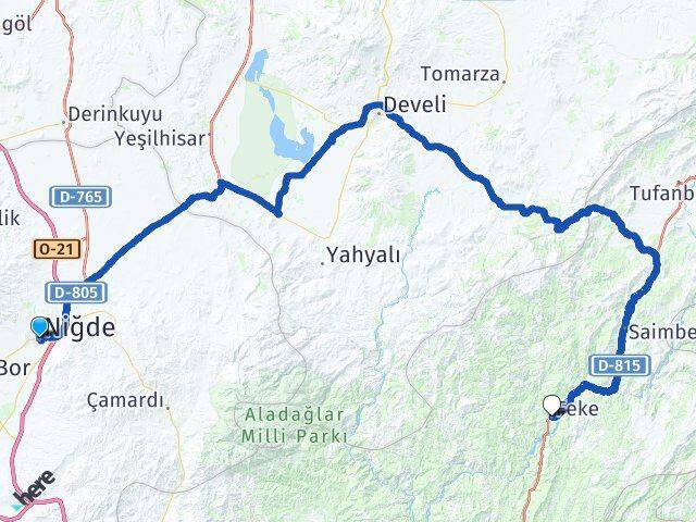 Niğde Feke Adana Arası Kaç Km - Yol Haritası